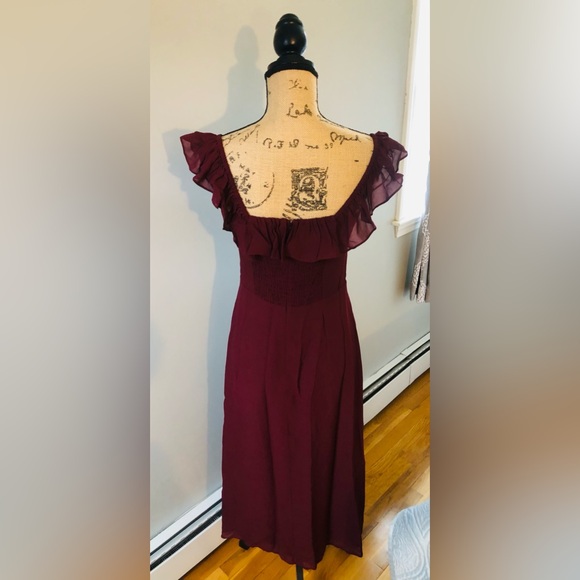 REFORMATION MAROON RED DRESS RUFFLE STRAP SIZE US 8 - Picture 3 of 8